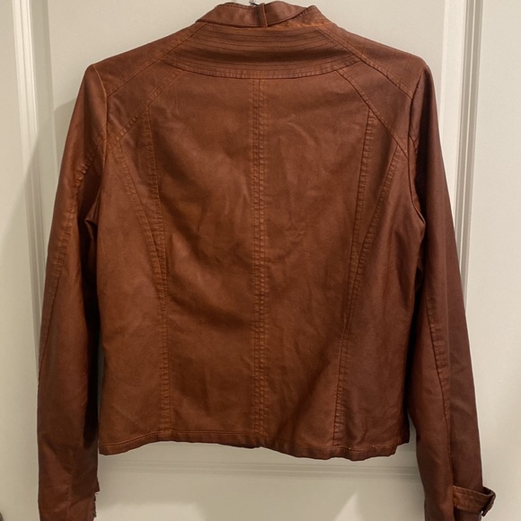 ana Faux Brown Leather Jacket Size Medium Moto Zipper - Picture 2 of 12